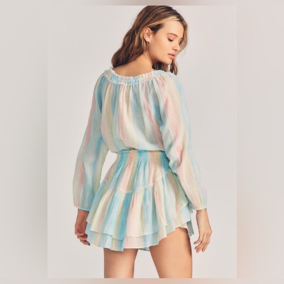 LoveShackFancy Banou Rainbow Long Sleeve Mini Dress With Metallic Detailing sz M - Picture 4 of 16